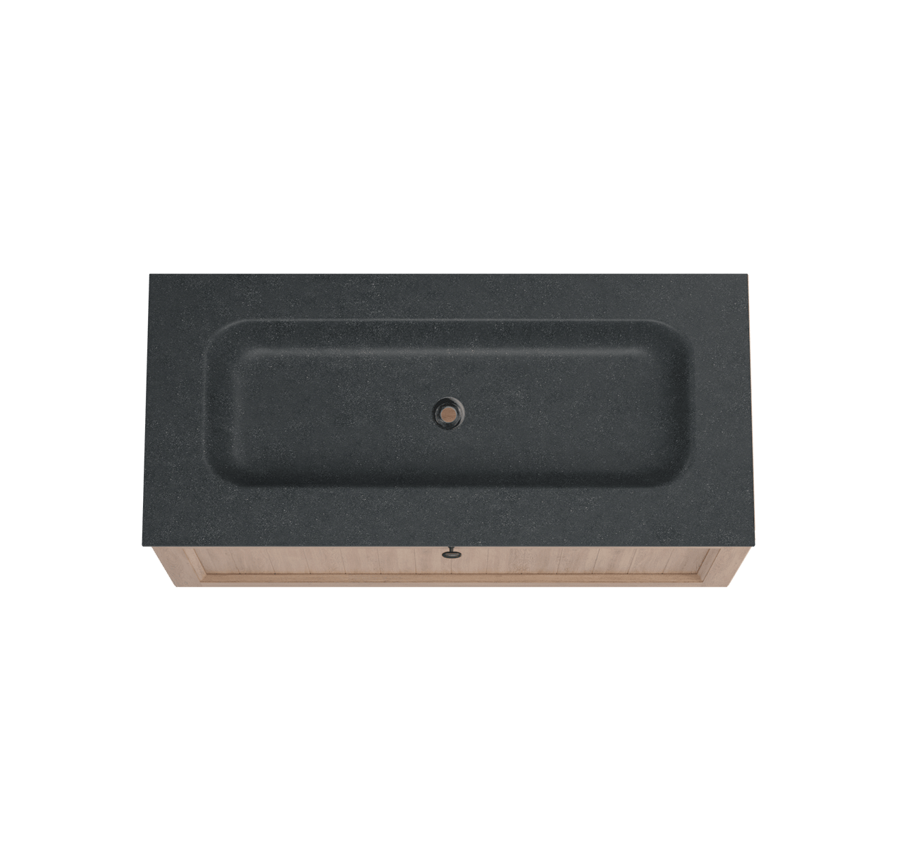 Balmani Lemon hängendes Möbelstück Set: 120 x 55 cm, Verwitterte Eiche, mit Tablo Arcato Einzelwaschtisch für 2 Armaturenlöcher, Schwarzes Granit