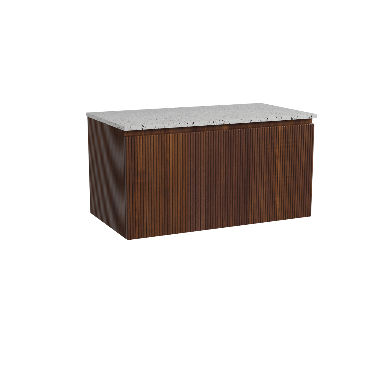 Storke Ribs meuble salle de bains suspendu 95 x 52 cm noyer avec Tavola tablette simple en blanc/noir mat terrazzo, Nervure droite symétrique verticale