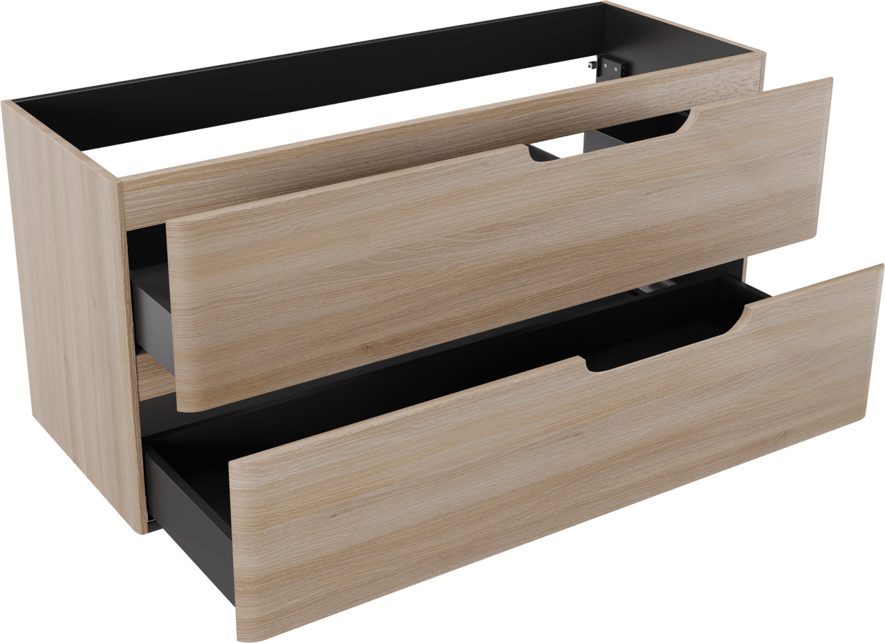 Linie Curvo zwevende wastafelonderkast 120 x 46 cm licht eiken 2 lades