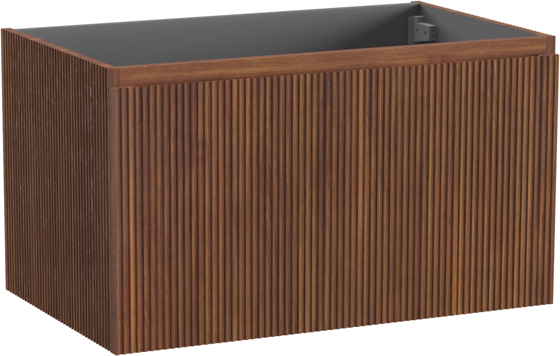 Storke Ribs meuble sous-lavabo suspendu 85 x 52 cm noyer 2 tiroirs
