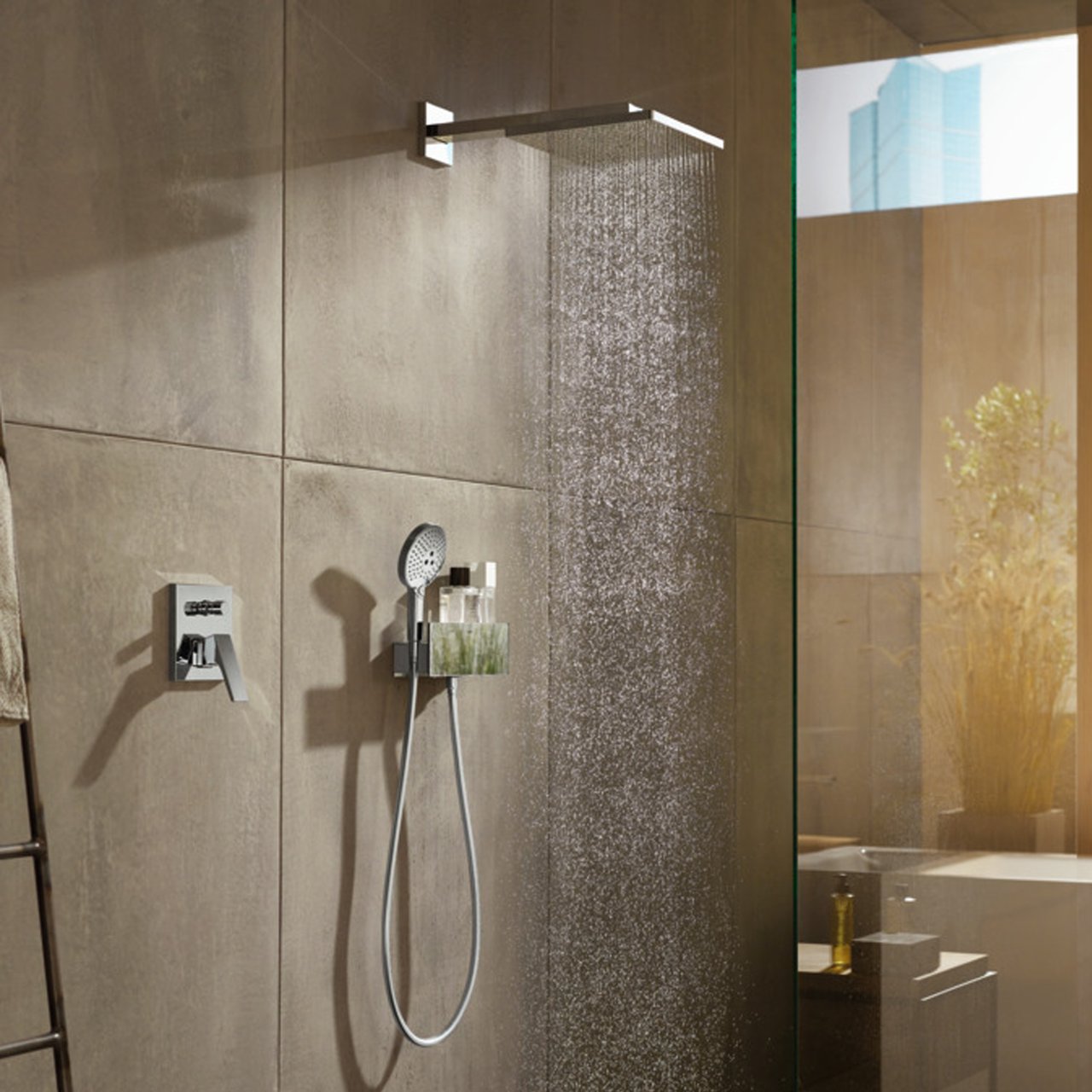 Hansgrohe Raindance E 300 vierkante regendouchekop met muursteun 30 x 30 cm Glanzend Chroom