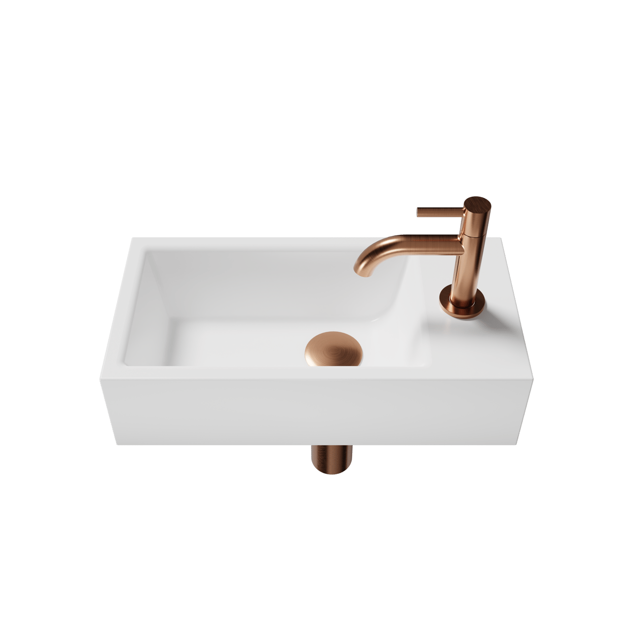 Luca Varess Cubic midi Lave-mains blanc brillant Porcelaine 40x20cm droite avec robinet Rosegold et fournitures