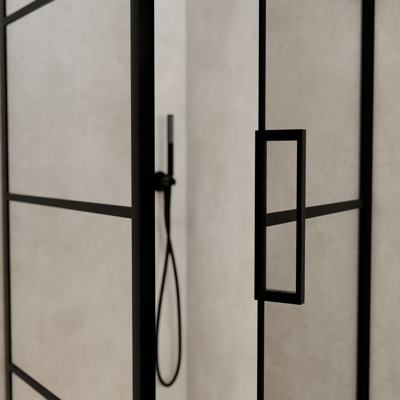 Balmani Senses Design Eckdusche: Drehtür (Rechts) mit fixierte Seitenwand, 90 x 90 cm, Lined, Profil Schwarz