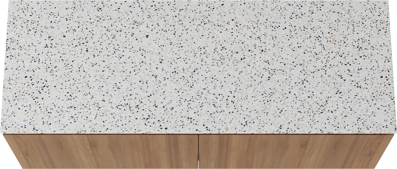 Balmani Eclips hängendes Möbelstück Set: 150 x 55 cm, Teak, mit Stretto Einzel- oder Doppel Waschtischplatte Bianco Nero Terrazzo