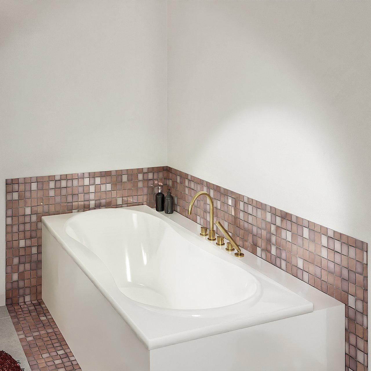 Blaufoss Round 5 trous Robinet de baignoire sur gorge Brushed Gold set douchette incl.