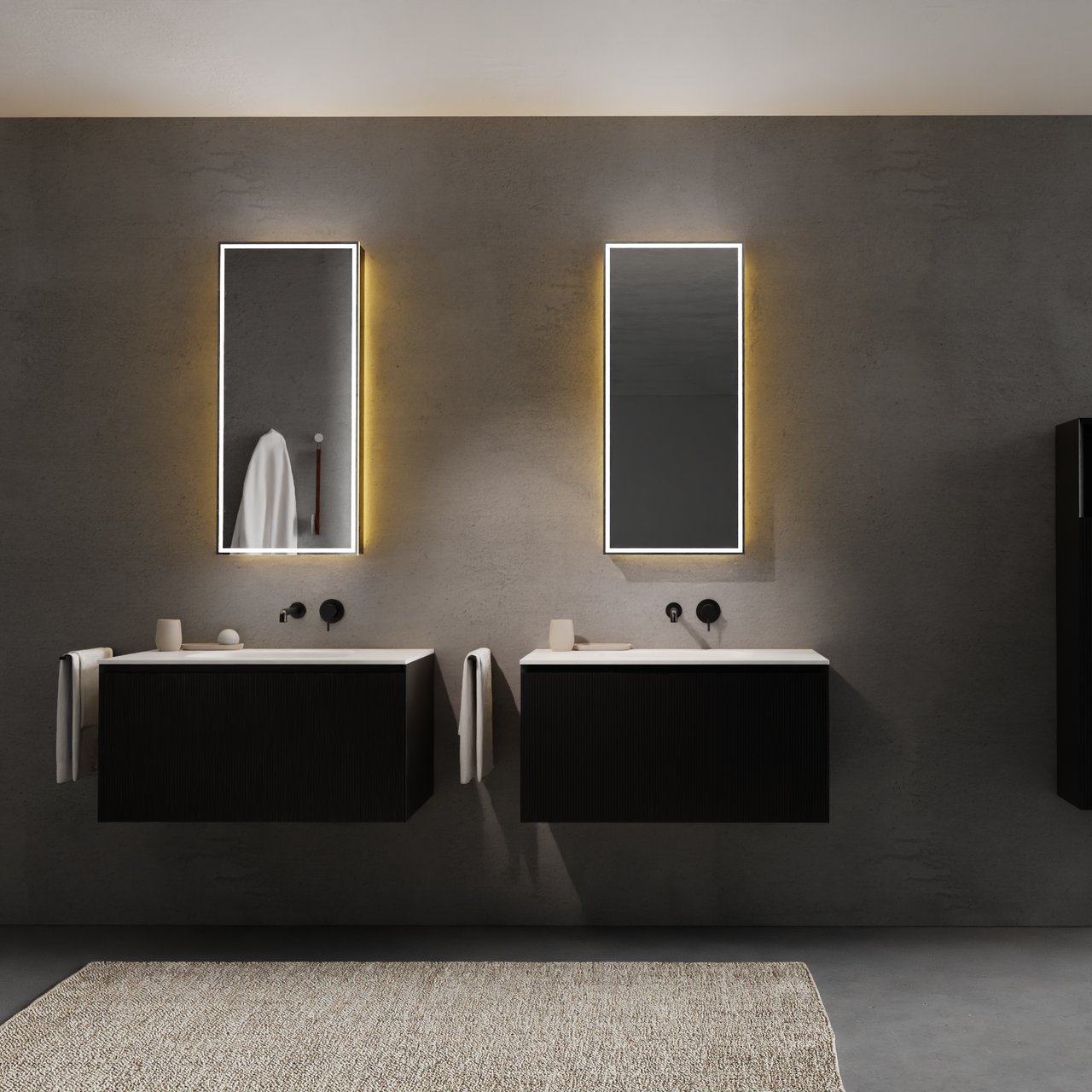 Balmani Mara Spiegelschrank 45 x 100 cm Schwarz Matt, mit Spiegelbeleuchtung und Anti-Beschlag Spiegelheizung