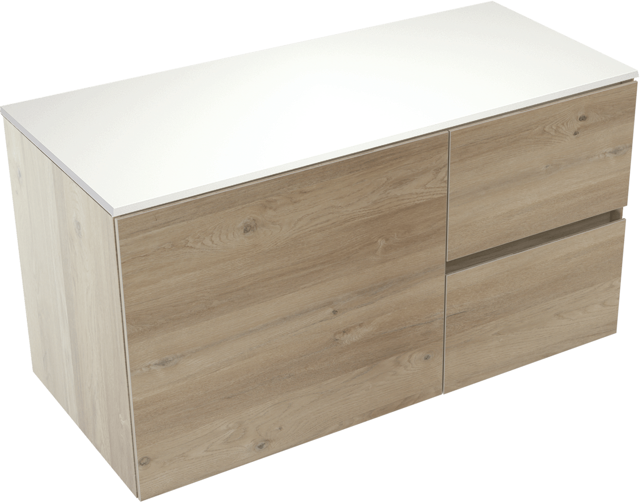 Storke Edge meuble salle de bains suspendu 100 x 46 cm chêne brut avec Tavola tablette simple en solid surface blanc mat