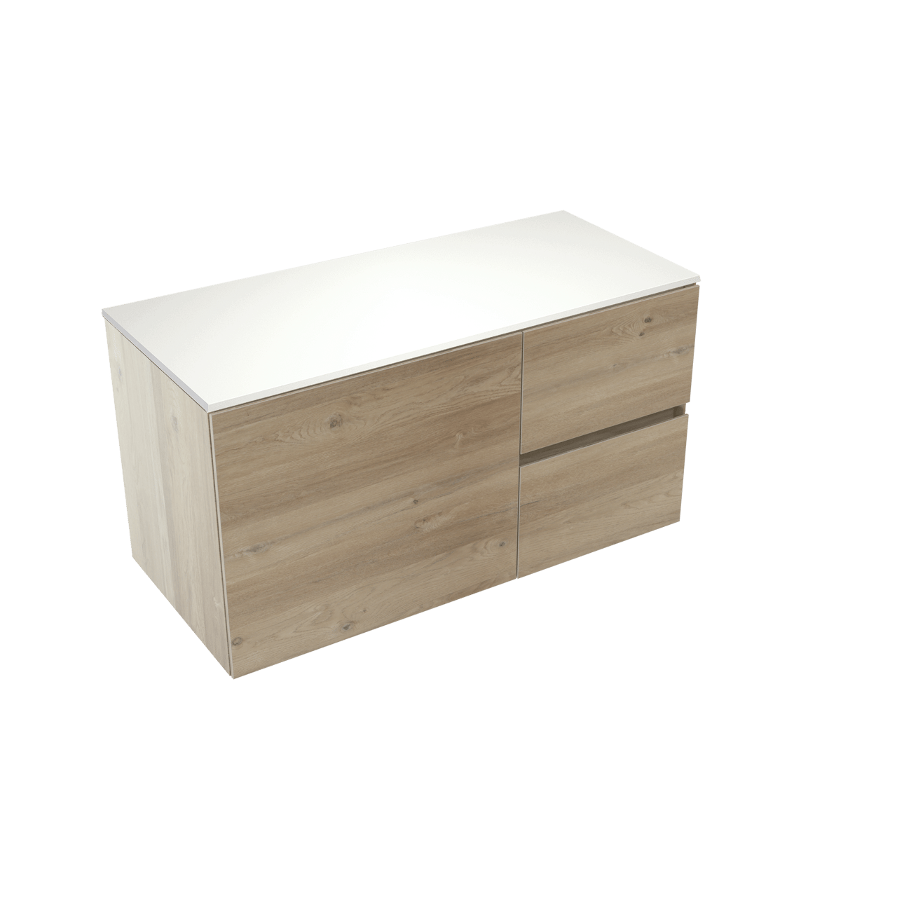 Storke Edge hängendes Möbelstück Set: 100 x 46 cm, Rohe Eiche, mit Tavola Einzel Waschtischplatte, Solid Surface Weiß matt