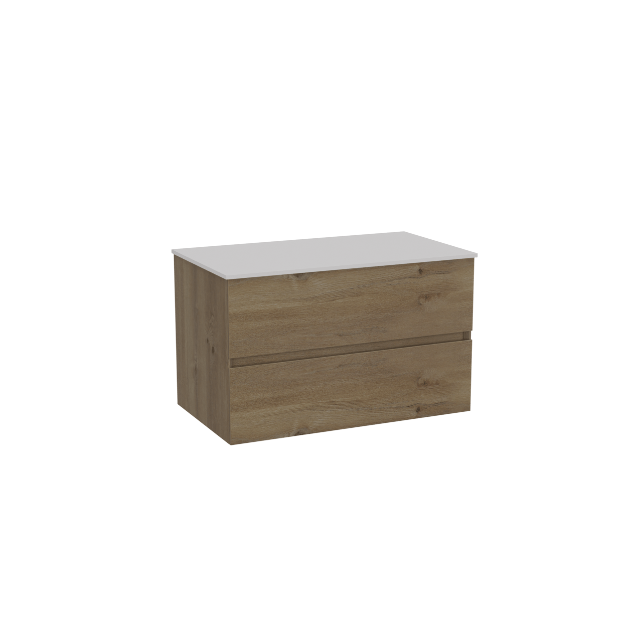 Storke Edge hängendes Möbelstück Set: 80 x 46 cm, Rohe Eiche, mit Tavola Einzel Waschtischplatte, Solid Surface Weiß matt