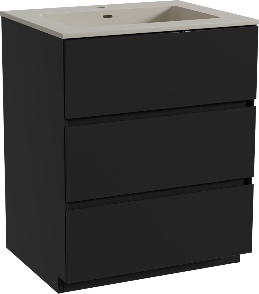 Storke Edge freistehendes Möbelstück Set: 65 x 52 cm, Schwarz matt, mit Diva Einzelwaschtisch, Top Solid Seidengrau