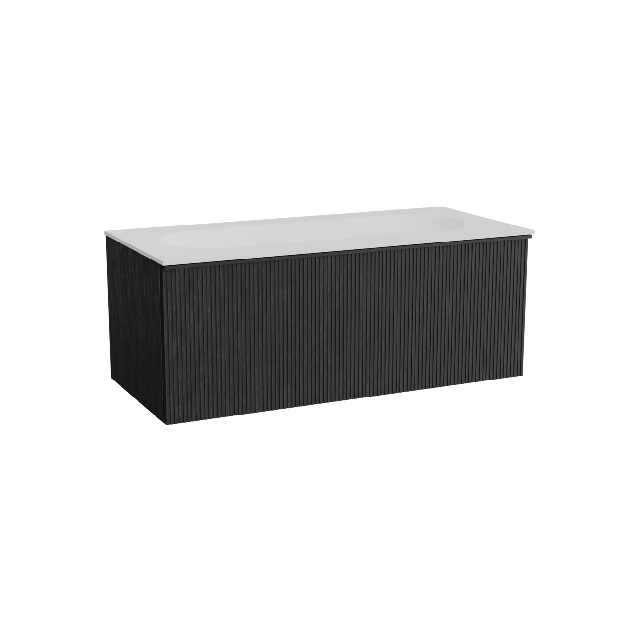 Balmani Forma meuble salle de bains suspendu 120 x 55 cm chêne noir avec Tablo Oval lavabo simple pour 2 trous de robinet en solid surface blanc mat, Nervure droite symétrique verticale