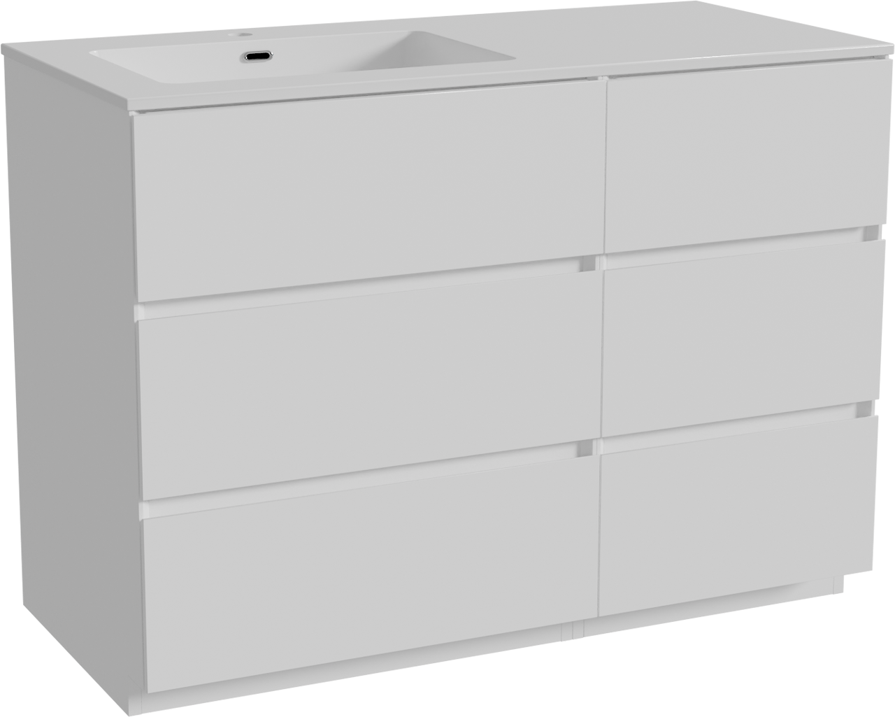 Storke Edge meuble salle de bains à poser 110 x 52 cm blanc mat avec Diva plan vasque asymétrique à gauche en marbre composite blanc brillant