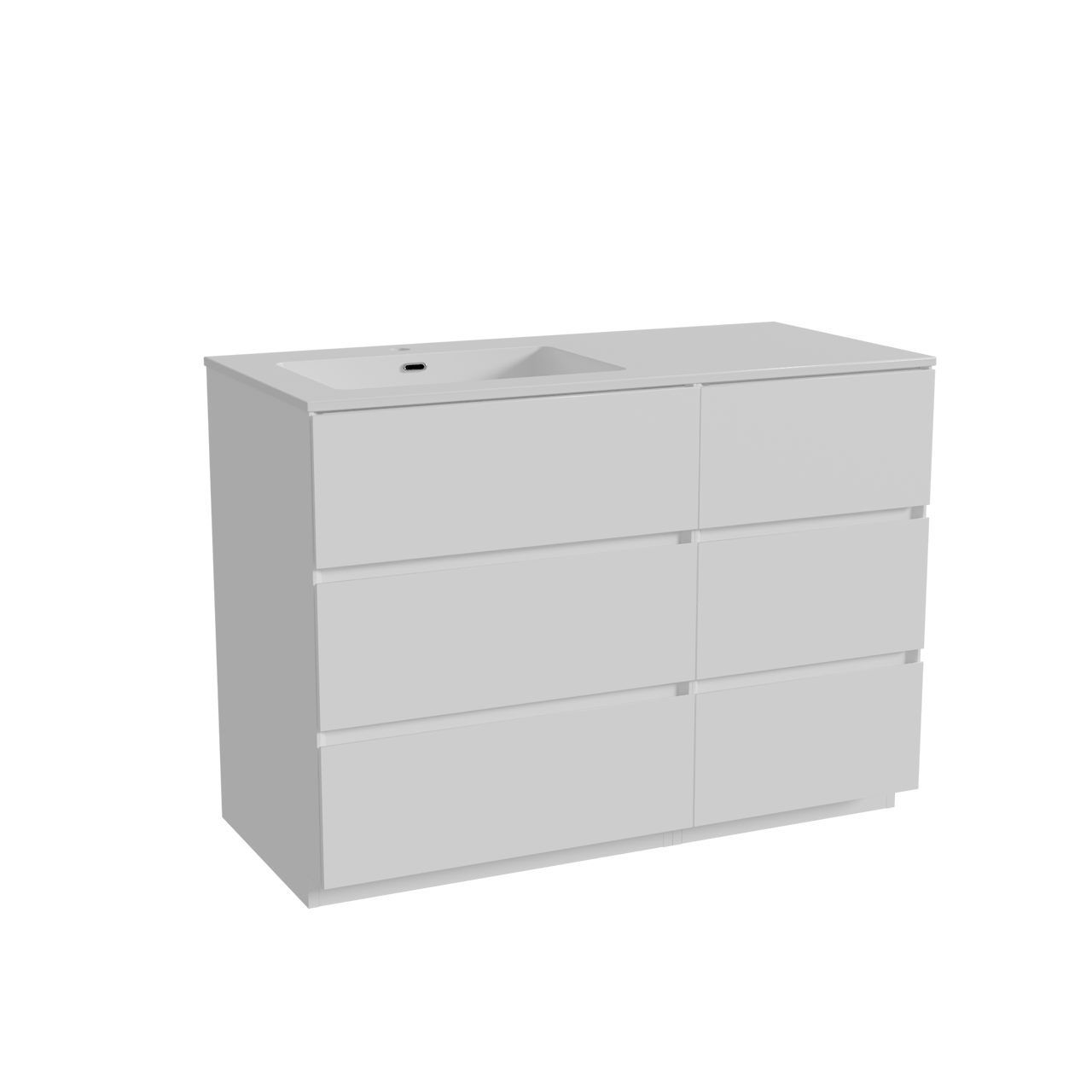 Storke Edge freistehendes Möbelstück Set: 110 x 52 cm, Weiß matt, mit Diva Waschtisch links, Marmorkomposit Weiß glänzend