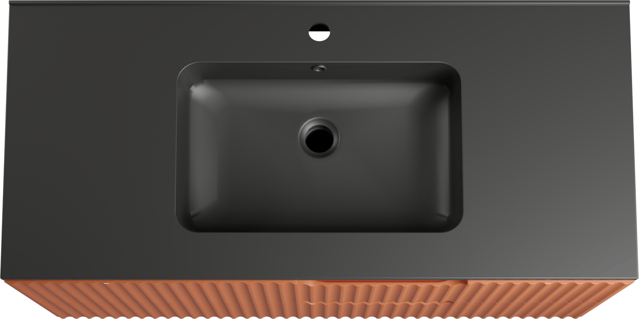 Linie Ribbo meuble salle de bains suspendu 100 x 46 cm cotto avec Vano plan simple en marbre composite noir mat, Nervure circulaire symétrique verticale