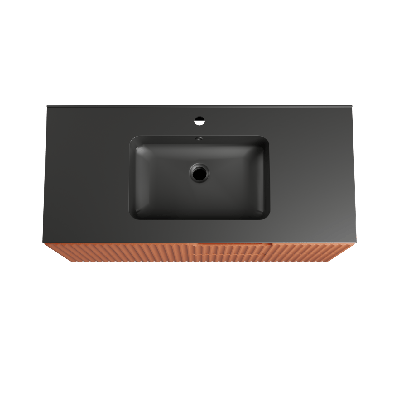 Linie Ribbo hängendes Möbelstück Set: 100 x 46 cm, Cotto, mit Vano Einzelwaschtisch, Marmorkomposit, Schwarz matt, Vertikale symmetrische runde Rippe