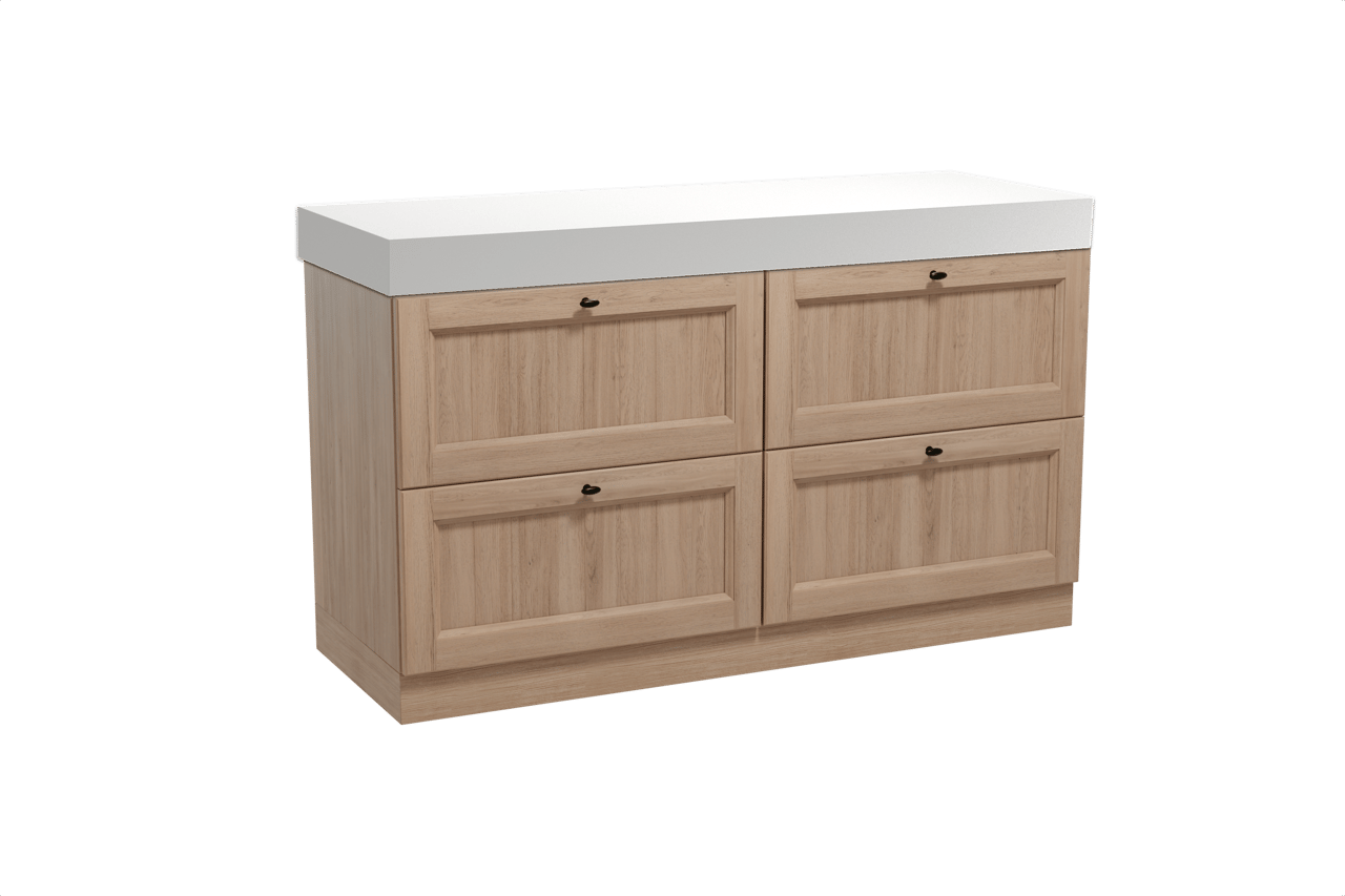 Balmani Lemon staand badmeubel 150 x 55 cm verweerd eiken met Dominus enkel of dubbel wastafelblad in solid surface mat wit