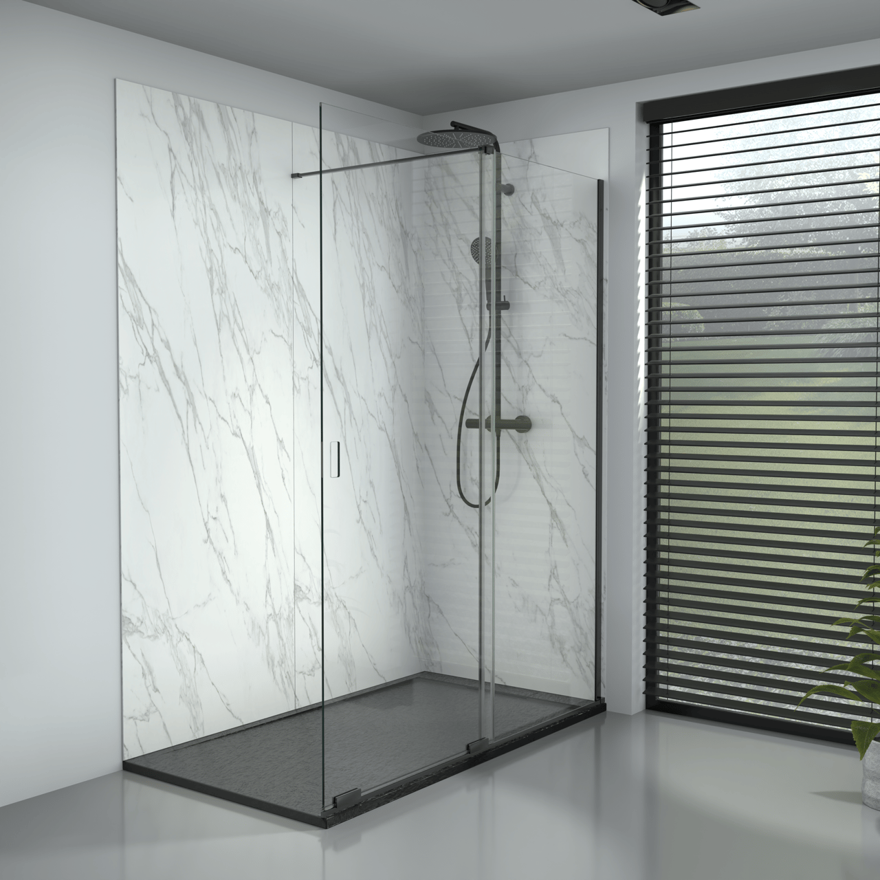 Balmani Move Slide inloopdouche met beweegbare wand 160 x 200 cm helder glas Mat Zwart profiel