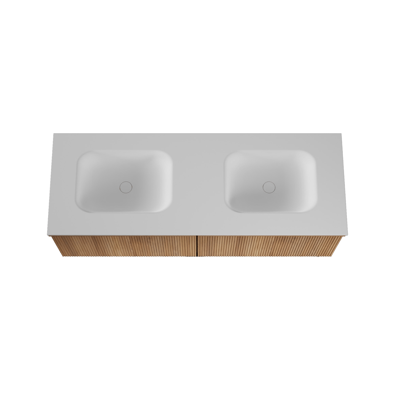 Balmani Forma meuble salle de bains suspendu 120 x 55 cm teck avec Tablo Oval lavabo simple pour 2 trous de robinet en solid surface blanc mat, Nervure droite symétrique verticale