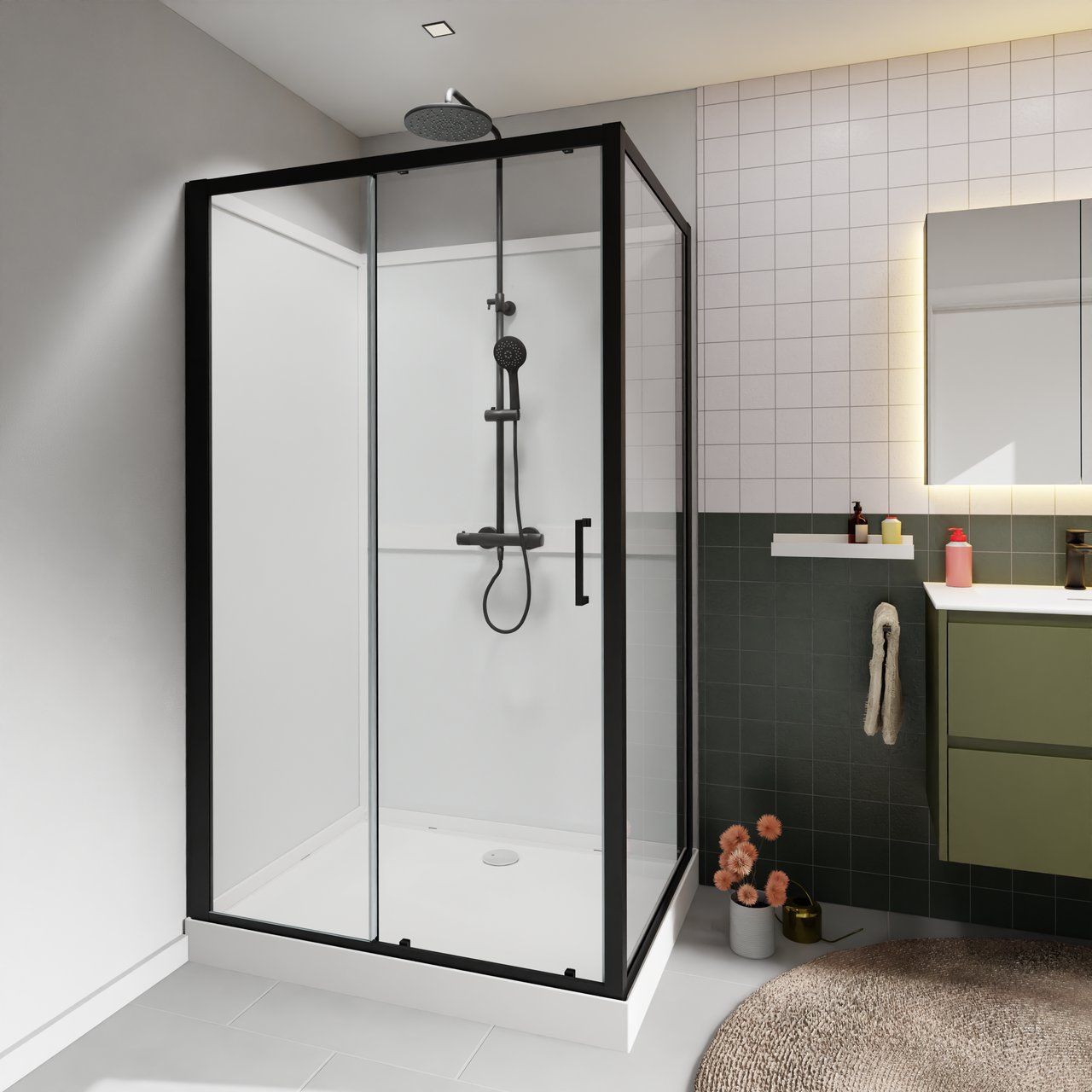 Luca Varess Talan cabine de douche avec porte coulissantes 90 x 120 cm verre transparent profil noir mat