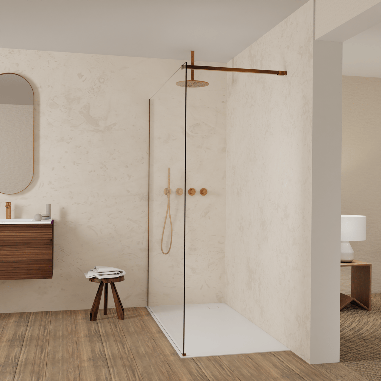 Balmani Modular Walk-In Dusche: 160 x 200 cm, Klarglas, Profil Brushed Rosegold