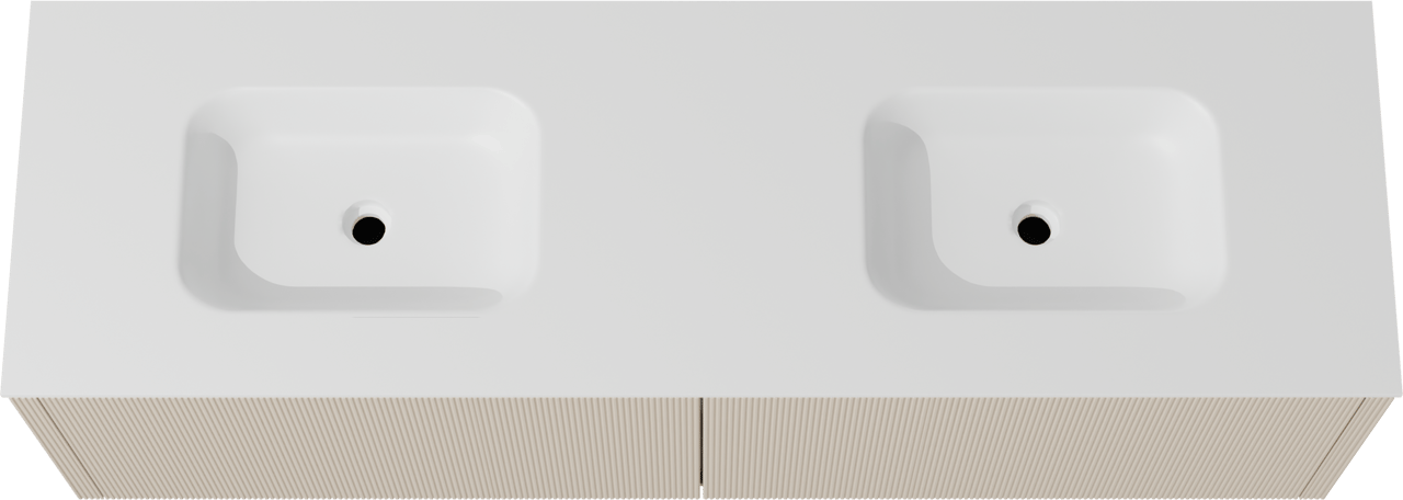 Balmani Eclips meuble salle de bains suspendu 180 x 55 cm Sandbeige avec Tablo Arcato double vasque en Solid Surface blanc mat, Nervure droite symétrique verticale