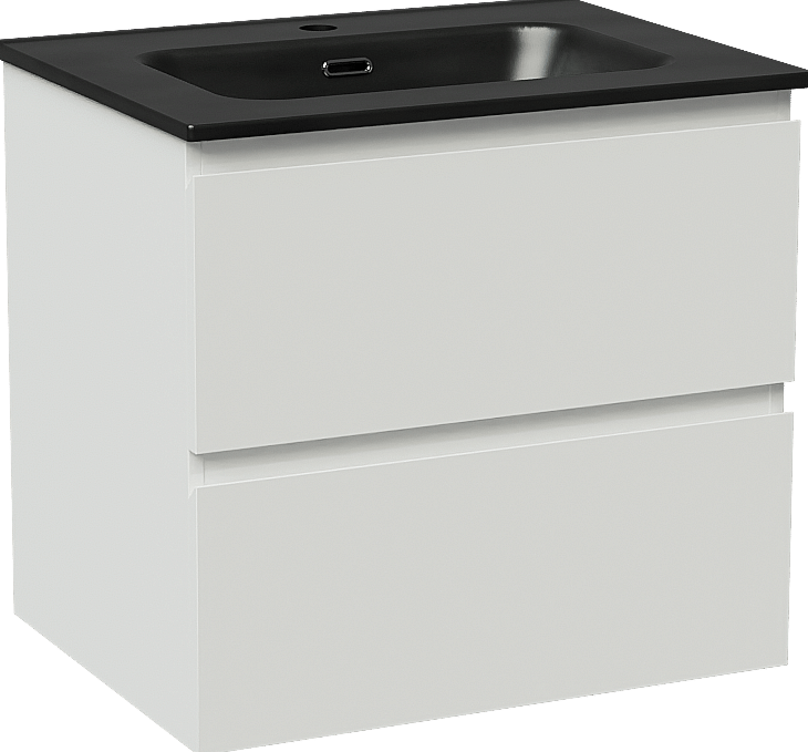 Linie Lado meuble salle de bains suspendu 60 x 46 cm blanc brillant avec Baro plan simple en porcelaine noir mat