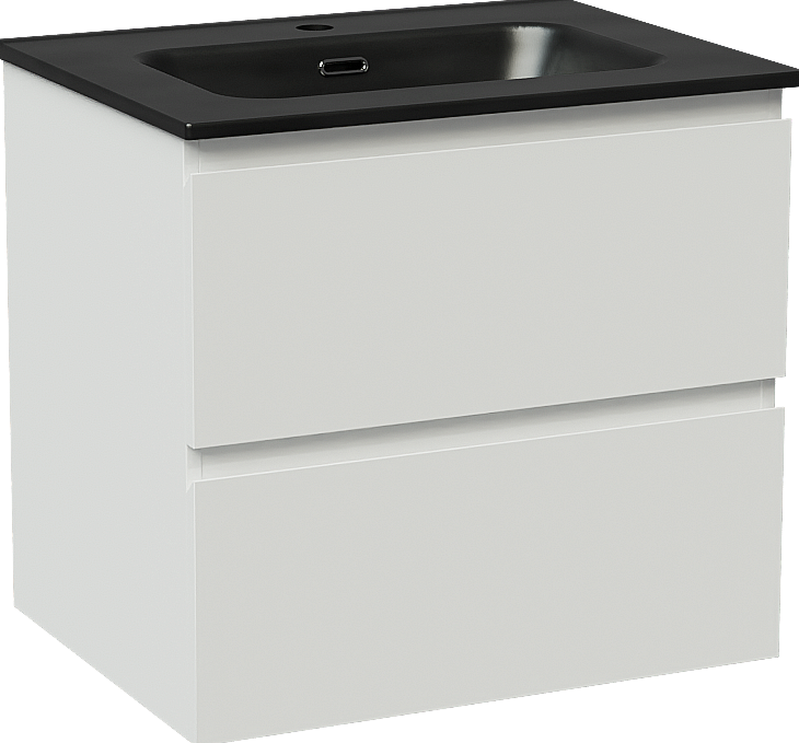 Linie Lado zwevend badmeubel 60 x 46 cm hoogglans wit met Baro enkele wastafel in porselein mat zwart