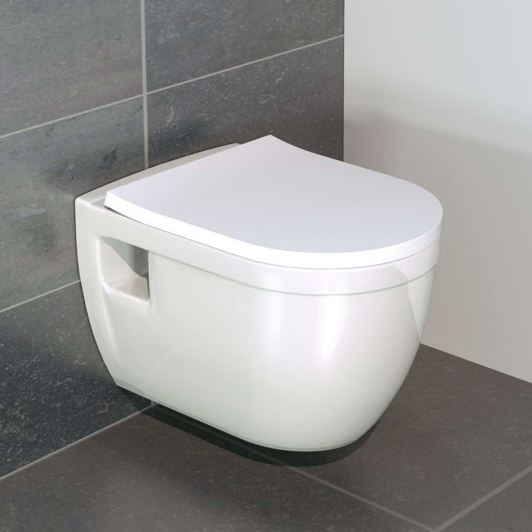 Linie Tempo hangend toilet en luxe wc-bril hoogglans wit randloos met Geberit Duofix inbouwreservoir