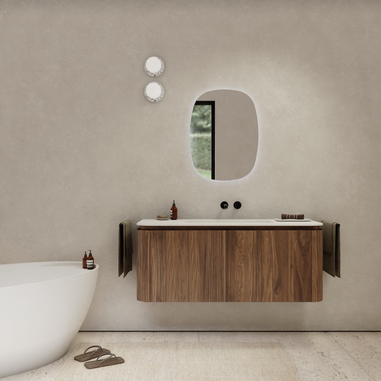 Balmani Moon zwevende wastafelonderkast 130 x 55 cm Amerikaans notenhout 2 lades