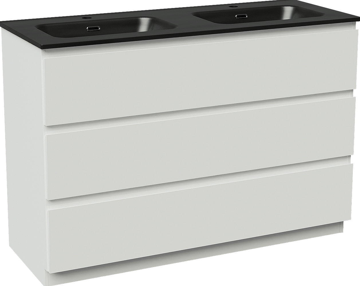 Linie Lado freistehendes Möbelstück Set: 120 x 46 cm, Weiß glänzend, mit Baro Doppelwaschtisch, Porzellan Schwarz matt