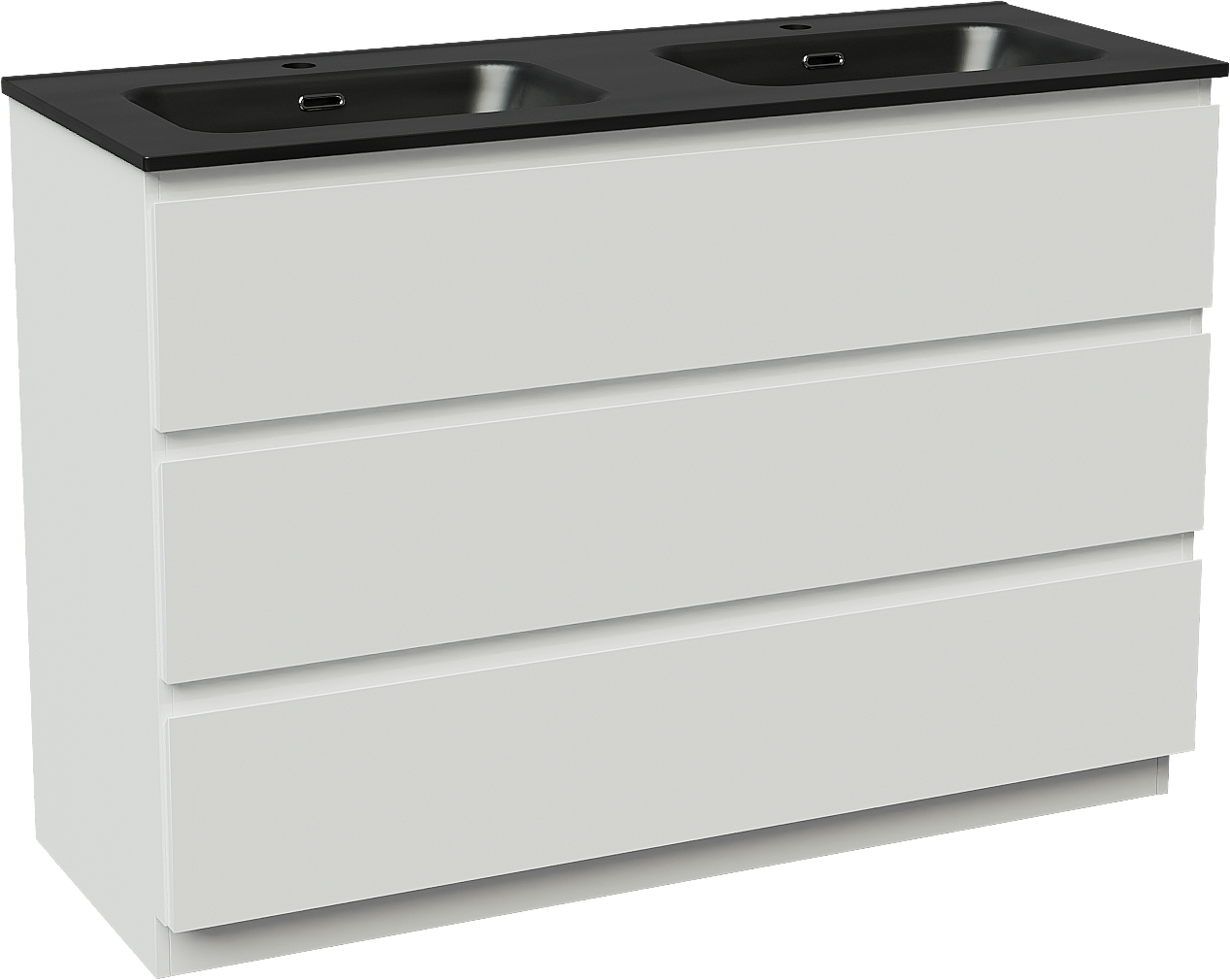 Linie Lado staand badkamermeubel 120 x 46 cm glanzend wit met Baro dubbele wastafel in porselein mat zwart