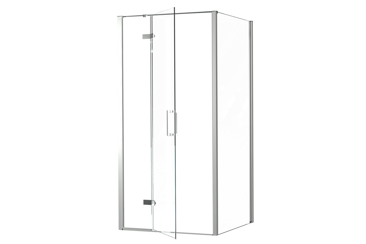 Luca Varess Nona douchehoek met draaideur en 2 vaste zijwanden 100 x 100 cm helder glas glanzend chroom profiel