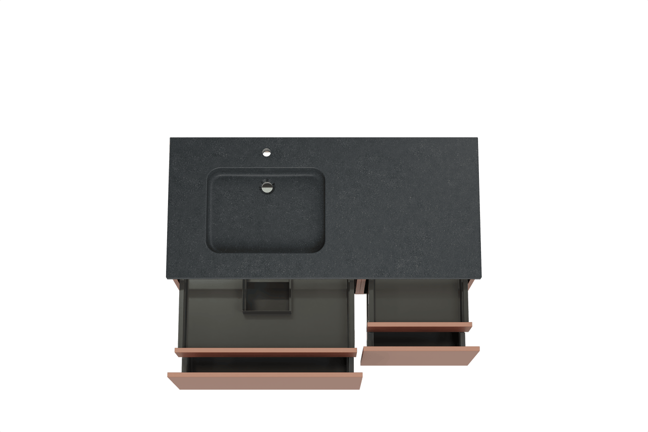 Balmani Sfera zwevend badmeubel 120 x 55 cm cotto met Napoli asymmetrisch linkse wastafel in zwart graniet