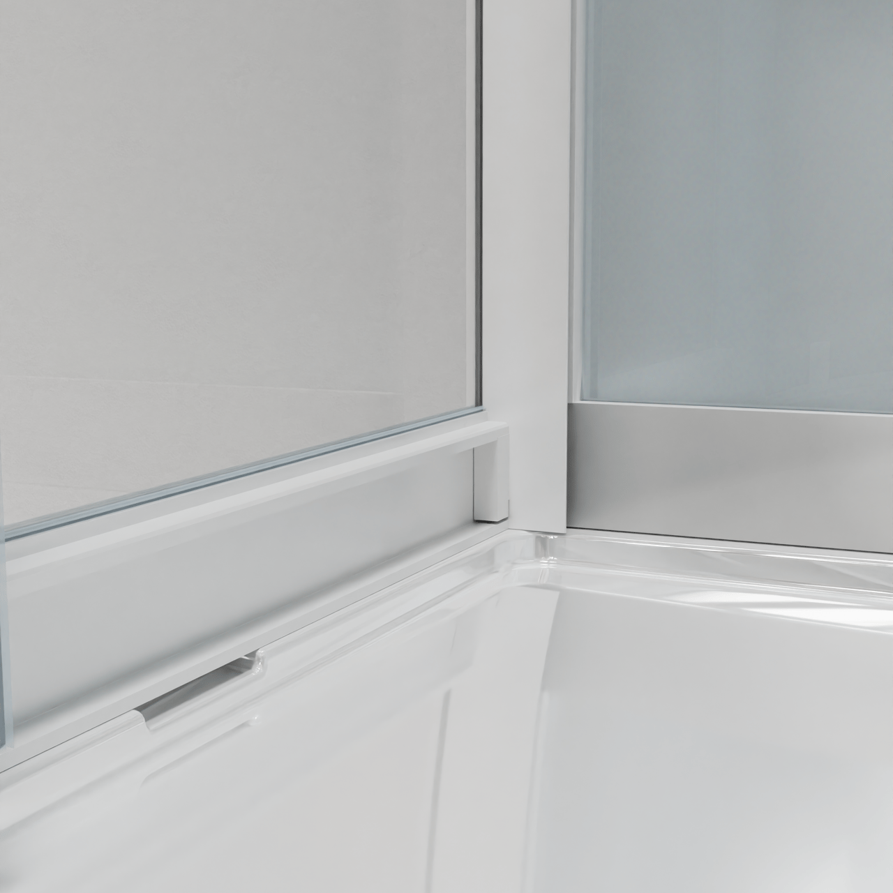 Luca Varess Talan kwartronde complete douchecabine met schuifdeuren 90 x 90 cm helder glas met mat gestreepte strook glans wit profiel