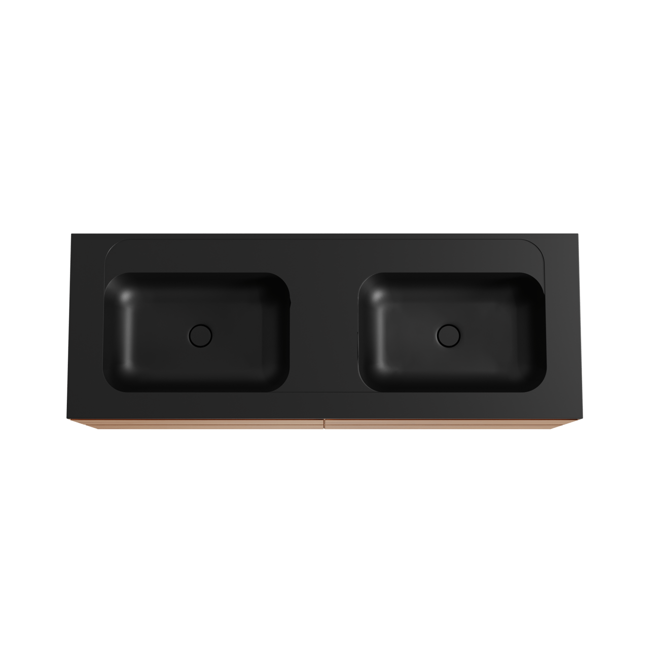 Balmani Mitra hängendes Möbelstück Set: 150 x 55 cm, Teak, mit Tablo Strada Doppelwaschtisch, Marmorkomposit Schwarz matt