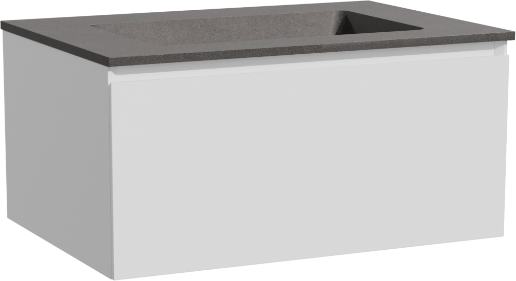 Storke Edge meuble salle de bains suspendu 75 x 52 cm blanc mat avec Scuro plan simple en quartz noir mat