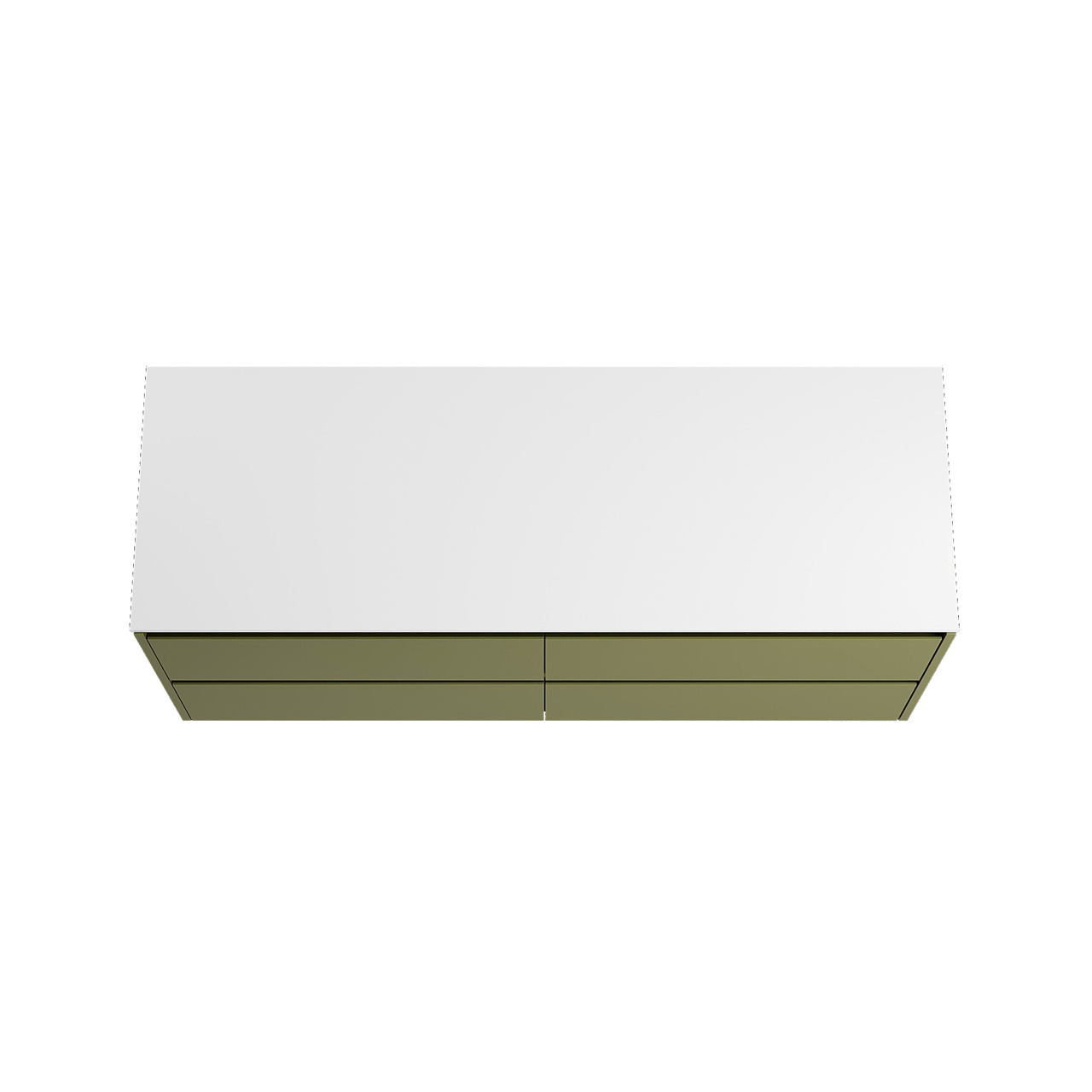 Storke Seda meuble salle de bains suspendu 150 x 52 cm vert olive avec Tavola tablette simple ou double en solid surface blanc mat