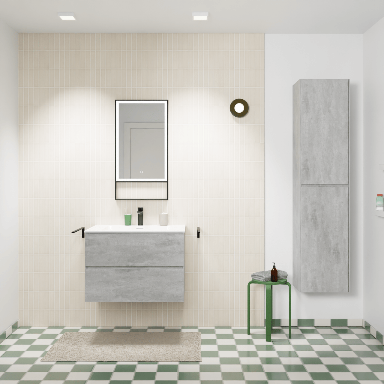 Storke Edge meuble salle de bains suspendu 75 x 52 cm béton gris foncé avec Mata plan simple en solid surface blanc mat