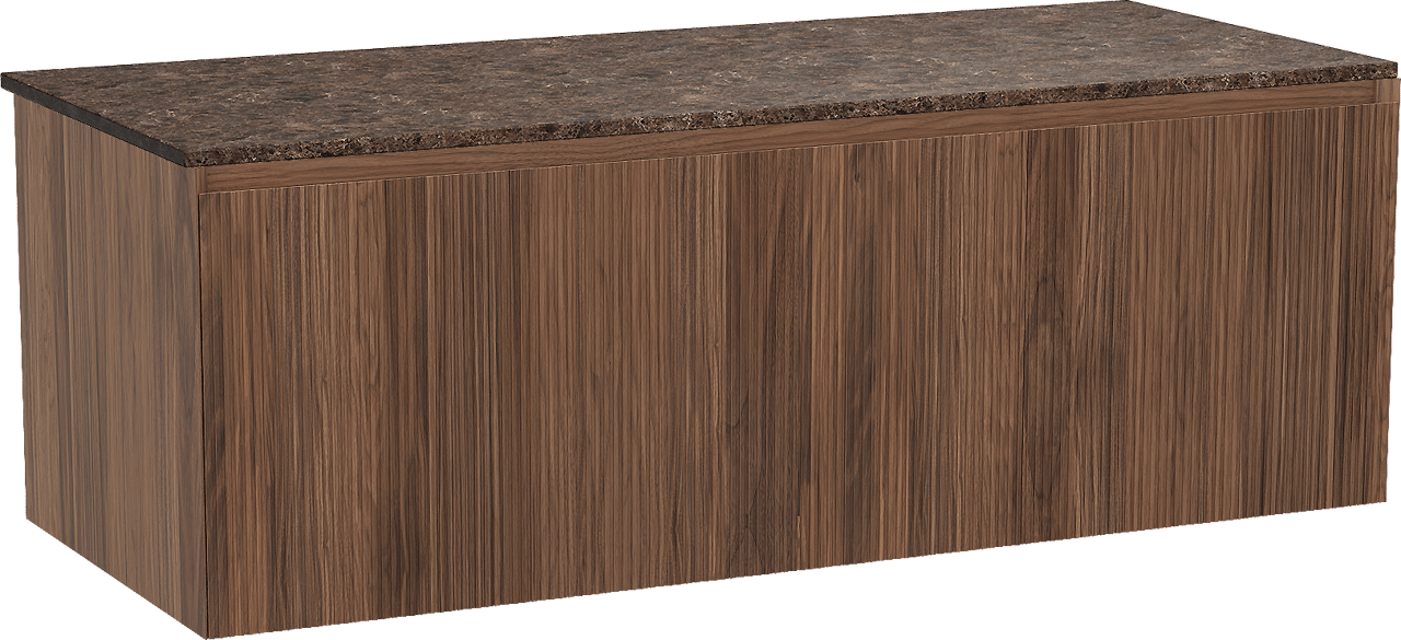 Balmani Fila meuble salle de bains suspendu 135 x 55 cm noyer avec Stretto tablette simple ou double en marbre dark emperador, Nervure droite symétrique verticale