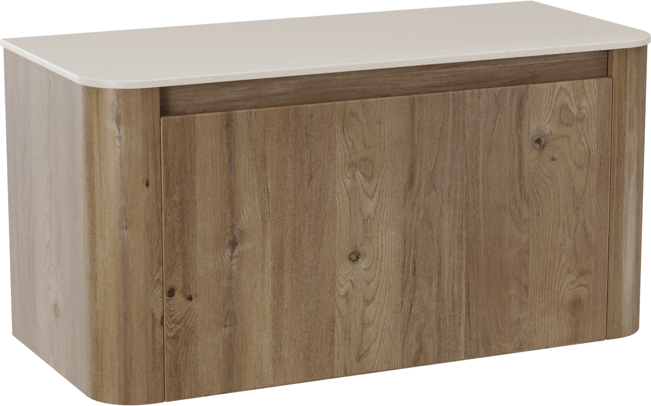 Storke Soft hängendes Möbelstück Set: 100 x 46 cm, Eiche rau, mit Tavola Soft Einzelwaschtischplatte Solid Surface Beige Granit