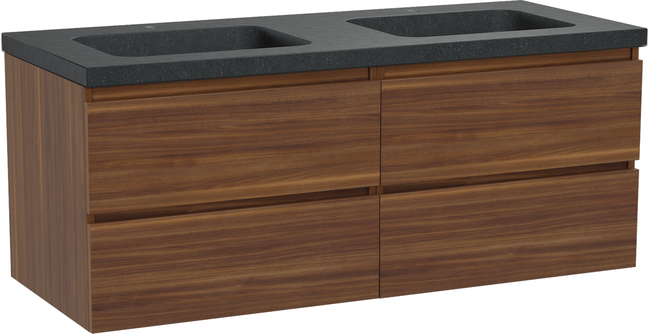 Balmani Lucida meuble salle de bains suspendu 135 x 55 cm noyer américain avec Napoli double vasque en granit noir