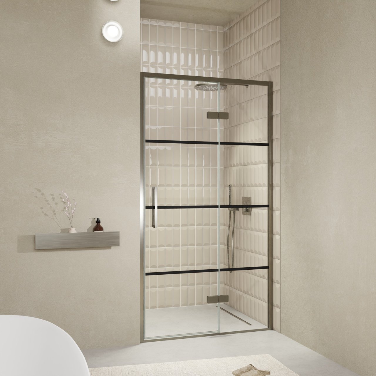 Balmani Senses Design Dusche Drehtür, Rechts, 120 cm x 210 cm, Lined, Profil Brushed GunMetal