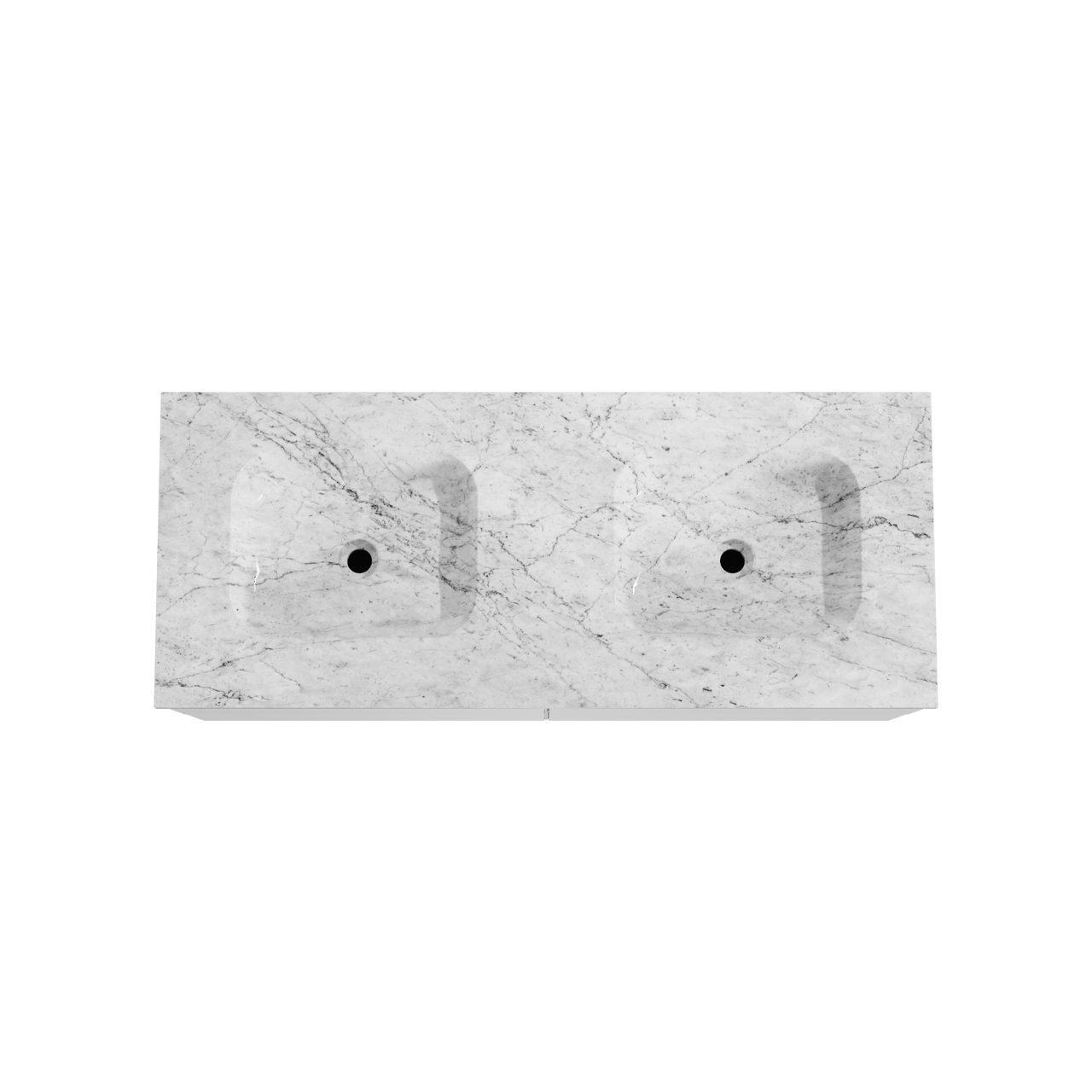 Balmani Mitra hängendes Möbelstück Set: 135 x 55 cm, Weiß matt, mit Tablo Arcato Doppelwaschtisch, Marmor Carrara