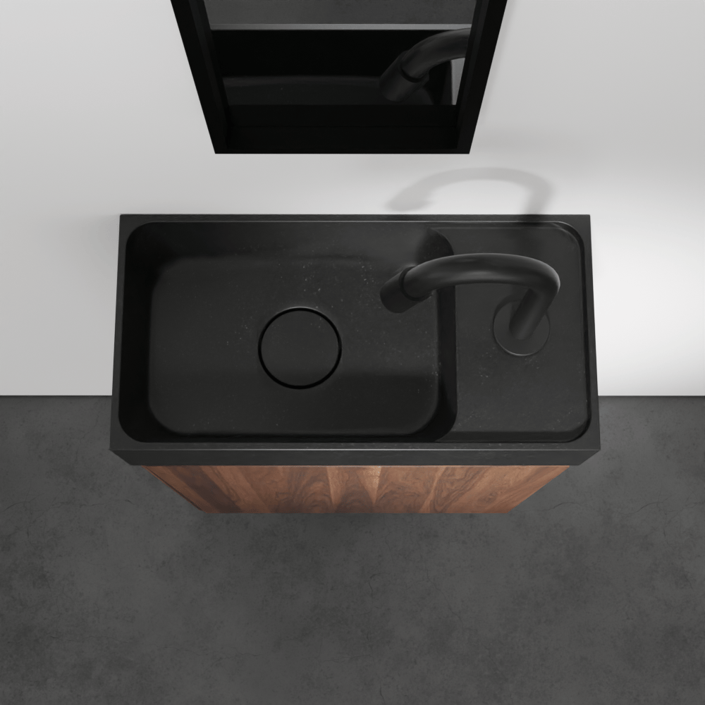 Balmani Mitra hängendes WC-Möbel-Set, 42 x 21 cm, amerikanischer Nussbaum, mit Dama Waschtisch in poliertem Granit