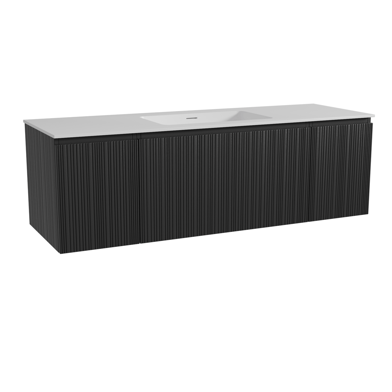 Storke Ribs meuble salle de bains suspendu 155 x 52 cm chêne noir avec Mata plan simple en solid surface blanc mat, Nervure droite asymétrique verticale