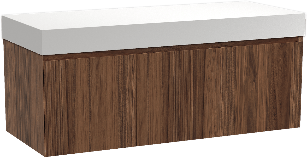 Balmani Idra meuble salle de bains suspendu 135 x 55 cm noyer avec Dominus tablette simple ou double en solid surface blanc mat