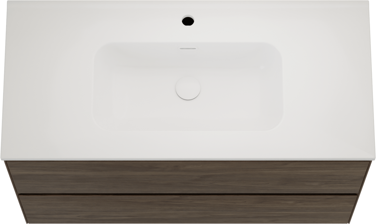 Balmani Mitra Compact zwevend badkamermeubel 100 x 46 cm Amerikaanse notelaar met Nostra enkele wastafel in porselein glanzend wit