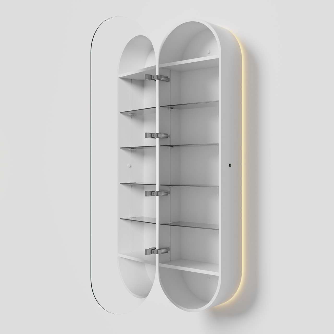 Balmani Mara zwevende badkamerkast met spiegel Ovaal 45 x 160 cm mat wit met spiegelverlichting