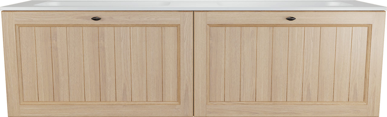 Balmani Lemon meuble salle de bains suspendu 180 x 55 cm, plaqué chêne naturel avec Tablo Strada double vasque en blanc mat