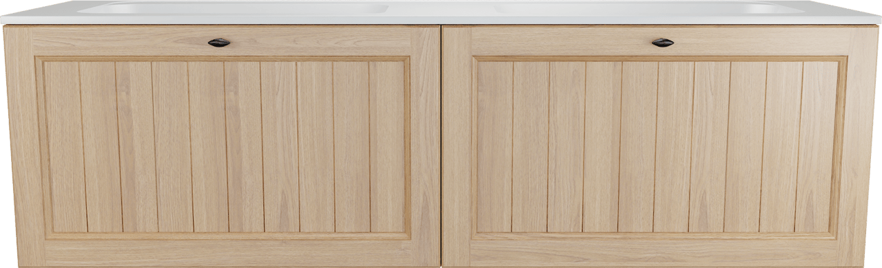 Balmani Lemon zwevend badkamermeubel 180 x 55 cm, fineer natuur eik met Tablo Strada dubbele wastafel in mat wit